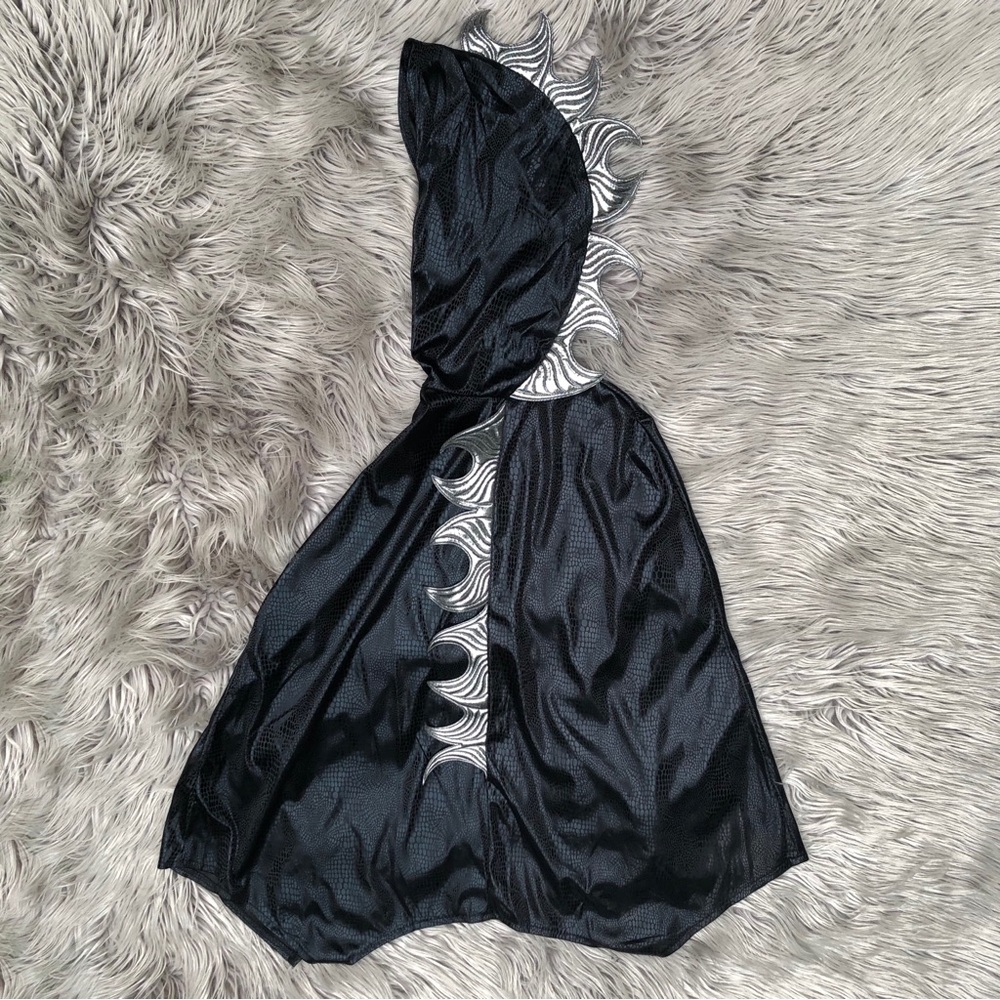 Hooded Black Dress-Up Cape with Silver Spikes for Dinosaur, Demon, or Luchador